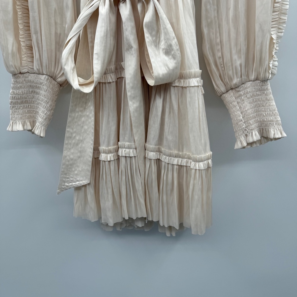 Ulla Johnson Amal Ivory Silky Ruffle Long Sleeve Wrap Top Boho Mini Dress Sz 8‎ - Picture 5 of 16